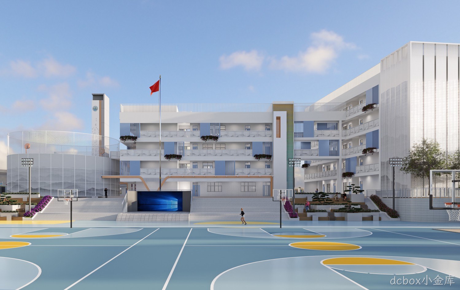 深圳市大望学校走廊过道环氧彩色防滑地板已完工